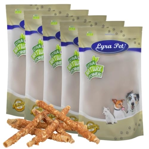 Lyra Pet® 5 kg Kaurollen mit Hühnerbrust ca. 30-34 cm | Kausnack zahnreinigend | Leckerli aus Rind & Huhn | Langer Kaugenuss | Fettarm | Wiederverschließbar | Getrockneter Kauartikel für Hunde