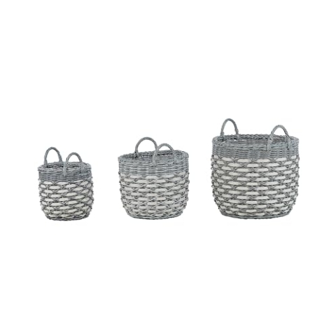 Moderne Blumenkörbe 3er Set aus PE Rattan grau/weiß Outdoor Gefira