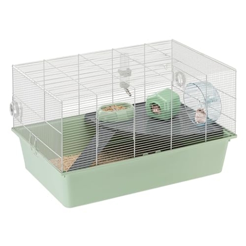 Ferplast Hamsterkäfig, Mäusekäfig Milos XL, Käfig für Hamster Mäuse, Kunststoffboden Struktur aus recyceltem Eisen, Einfache Wartung, Modulares Käfigsystem, Inklusive Zubehör, 69,5 x 46 x h 41 cm