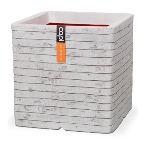Capi Europe - Blumentopf quadratisch Row NL - 30x30 - Elfenbein - Öffnung Ø24 - Blumentopf für den Innen- und Außeneinsatz - Bruchsicher - 100% recycelbar - KRWI902
