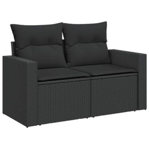 vidaXL Gartensofa mit Kissen 2-Sitzer, Sofa mit Staufach unter Sitzfläche, Terrassensofa mit abnehmbarem waschbarem Bezug, Gartenmöbel Terrassenmöbel, Schwarz Poly Rattan