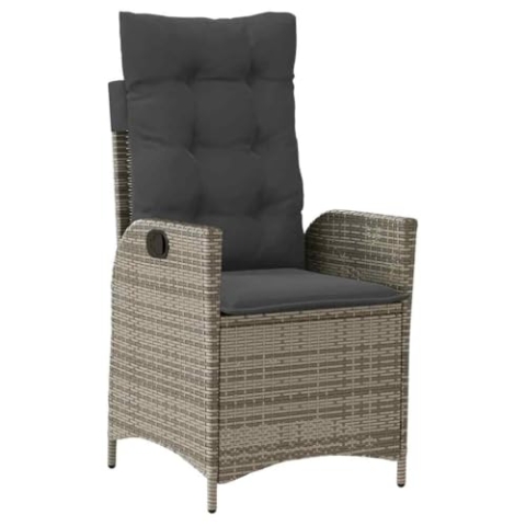 vidaXL Gartensessel mit Kissen, Gartenstuhl mit Verstellbarer Rückenlehne, Liegestuhl mit Stahlrahmen, Sessel Stuhl Relaxsessel, Grau Poly Rattan