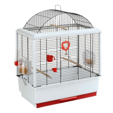 Ferplast Vogelkäfig Wellensittich Käfig Exotenkäfig, inkl. Vogelspielzeug, Vogel-Futternapf, Vogel-Sitzstangen, Schwarz, 50 x 30 x h 64 cm.