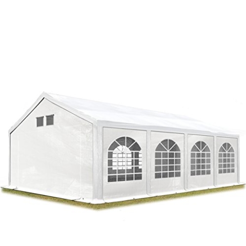 Partyzelt Festzelt 4x8 m in weiß Professional PE Plane 550 N Wasserdicht UV Schutz mit BODENRAHMEN Gartenzelt