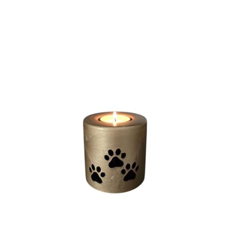 Urne Hund Urne Katze mit Kerzenhalter – 160 ml | Tierurne aus Glas mit schwarzen Pfoten – Haustierurne 9 cm hoch