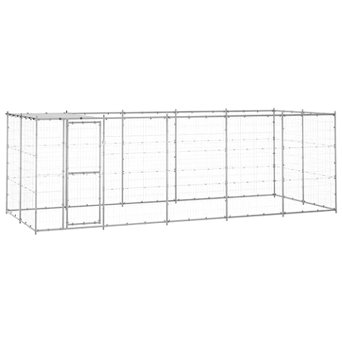 vidaXL Outdoor Hundezwinger mit Überdachung Verzinkter Stahl 12,1m² Hundekäfig