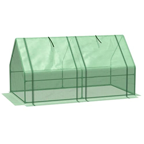 Outsunny Gewächshaus mit 2 Rollfenster, PE-Gitterfolie, Foliengewächshaus aus Stahl, Treibhaus für Balkon, Garten, Tomatenhaus 180x90x90cm, Tomatengewächshaus für Gemüse, Blumen, Pflanzen, Grün