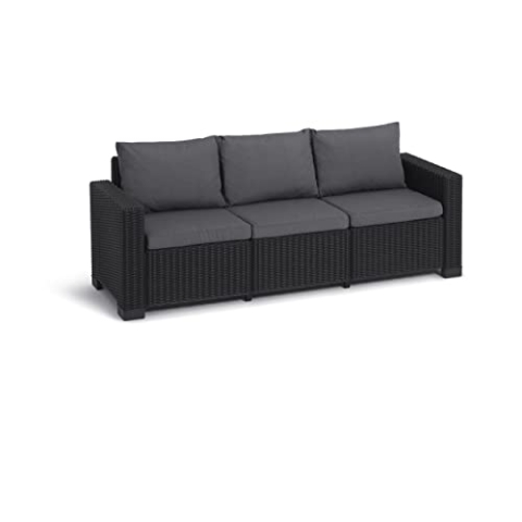 Allibert by Keter Gartenlounge Sofa California 3-Sitzer, graphit/ cool grey, inkl. Sitz- und Rückenkissen, Kunststoff, runde Rattanoptik, 199 x 68 x 72 cm