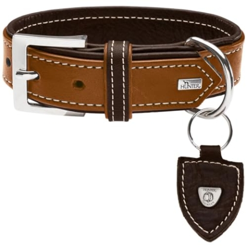 HUNTER TARA Hundehalsband, Leder, Juchtenleder, belastbar, witterungsbeständig, 60 (M-L), cognac/dunkelbraun