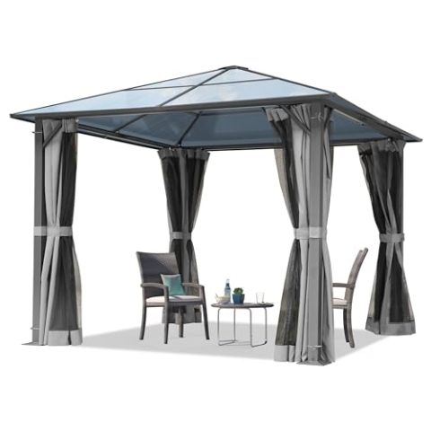 TOOLPORT Gartenpavillon 3x3 m Polycarbonat Dach ca. 6 mm - Hardtop Pavillon mit 4 Seitenteilen und Moskitonetzen in grau