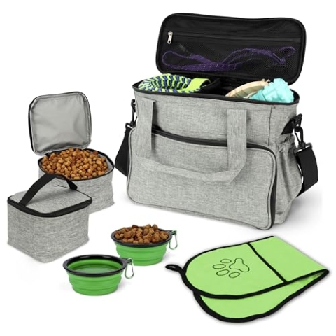 BELLE VOUS Hunde-Tragetasche - Faltbarer Hundenapf - Tragetasche Hund mit Mehreren Taschen - Mit Futterbehälter - Hundetasche für Hundezubehör - Hunde Rucksack - Hunde Reisetasche
