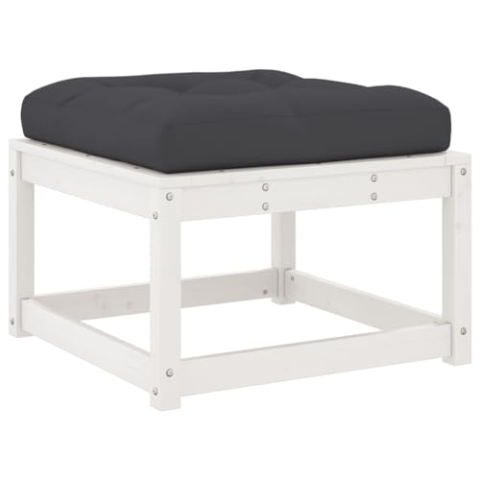 vidaXL Gartenhocker, Hocker Modular mit Latten-Design, Fußhocker mit Kissen, Sitzhocker Ottomane Couchtisch Gartenmöbel, Weiß Massivholz Kiefer
