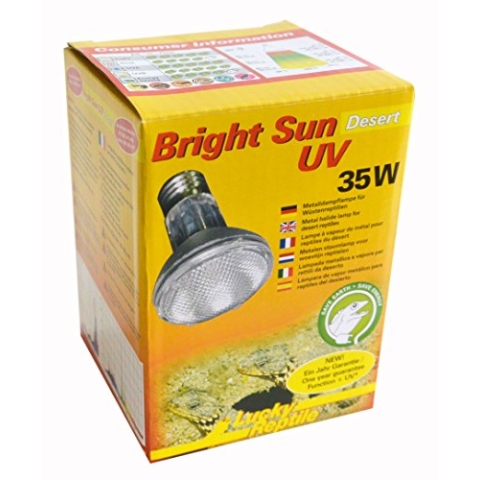 Lucky Reptile Bright Sun UV Desert - 35 W Metalldampflampe für E27 Fassungen - Terrarium Lampe mit Tageslichtspektrum - Wärmelampe mit UVA & UVB Strahlung - UV-Lampe für Wüstenreptilien,1 Stück