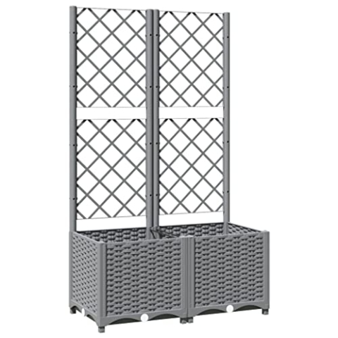 vidaXL Pflanzkübel, Blumenkasten mit Rankgitter für Balkon Garten Terrasse, Pflanzkasten mit Spalier für Kletterpflanzen, Blumenkübel Rankhilfe, Hellgrau PP