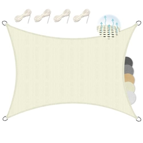 Sol Royal Sonnensegel rechteckig 4x6m Wasserdurchlässig HDPE Atmungsaktiver Balkon Terrasse Sonnenschutz Segel Creme – Segeltuch UV Sonnenschutz Garten Pool Camping - Shade Sails HS9