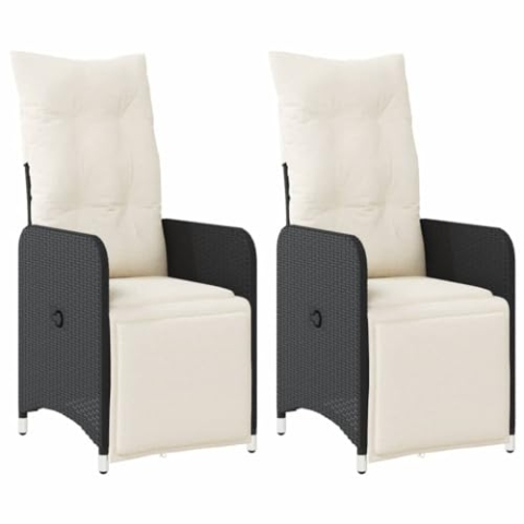 vidaXL Gartensessel mit Kissen 2 STK., Verstellbar Gartenstuhl mit Stahlrahmen, Loungesessel für Außenbereich, Relaxsessel Sthulset, Schwarz Poly Rattan