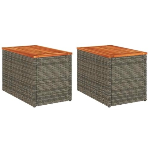 vidaXL Garten Beistelltisch 2 STK., Gartentisch mit Stahlrahmen, Couchtisch Kaffeetisch für Terrasse Garten, Tisch Balkontisch Gartenmöbel, Grau Polyrattan Holz