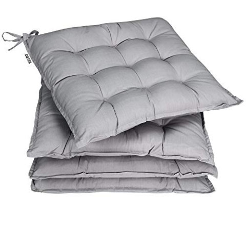 DETEX® Sitzkissen Stuhl 4er Set 55% Baumwolle Wasserabweisend 44x44cm Visko-Effekt Waschbar Stuhlkissen Sitzpolster Gartenstuhl Sitzauflage Grau