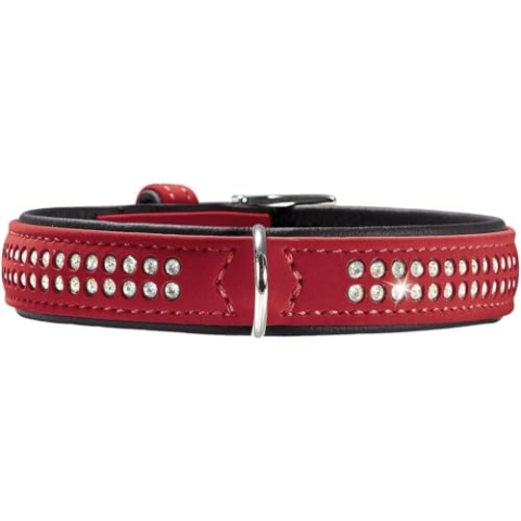 HUNTER SOFTIE DELUXE Hundehalsband, Kunstleder, glitzernde Strasssteine, 40 (XS-S), rot