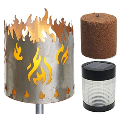 Gartenfackel Feuer Feuerschale Metall mit Stiel Brennmittel Solarlampe LED