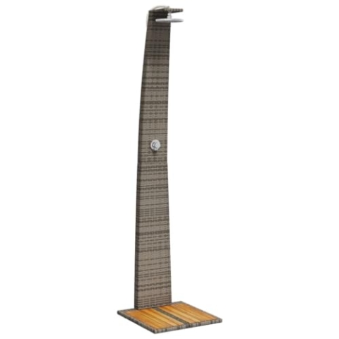 vidaXL Gartendusche, Outdoor Dusche mit Lattenboden Stahlrahmen, Terrassendusche für Pool Schwimmbad, Gartenmöbel Terrassenmöbel, Grau Poly Rattan Akazienholz