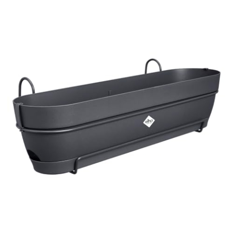 elho Vibia Campana Balkonkasten Allin1 70 mit Wasserreservoir - Übertopf für Balkon - 100% recyceltem Plastik - Ø 70.4 x H 17.7 cm - Schwarz/Anthrazit