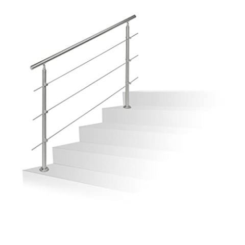 Relaxdays Treppengeländer Edelstahl Set, für Innen und Außen, Handlauf, 1,5 m lang, 2 Pfosten, 3 Querstreben, silber