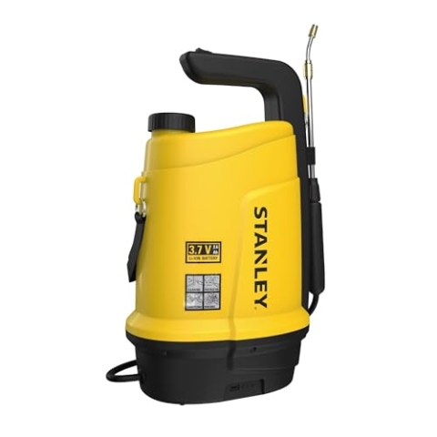 Stanley Akku Drucksprüher 5 L, Gartenspritze mit Akku, elektrischer Drucksprüher Akku Sprühflasche, Sprühgerät, verstellbare Messingdüse, Autonomie 2.5 Std., max. 2 bar, 0.33 L/Minute, gelb/schwarz