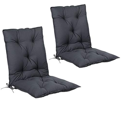 DETEX® Stuhlauflage 2er Set 116x57x7cm Viskoeffekt Outdoor Stuhlkissen Polster Auflage Niedriglehner Sitzauflage Anthrazit Uni