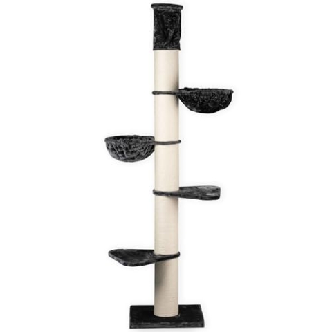 RHRQuality Kratzbaum für große Katzen – Maine Coon Tower Plus – 245 bis 265 cm hoch – Mit extra dicken 20 cm Sisalstämmen – Dunkelgrau