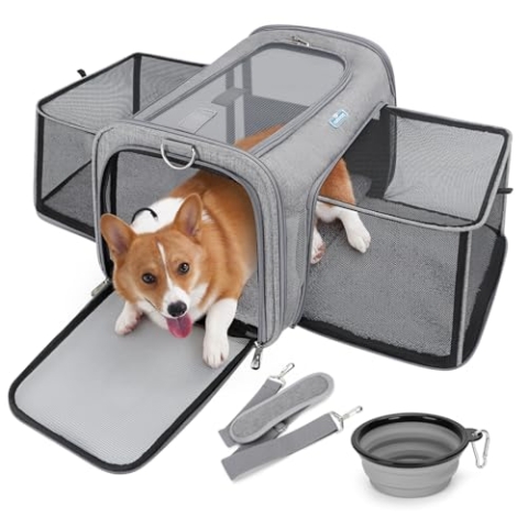 Nobleza Faltbare Hundetragetasche Katzentragetasche, Erweiterbar Katzenbox, Haustier-Reisetasche mit Schultergurt und Faltbare Hundenapf für Hunden oder Katzen