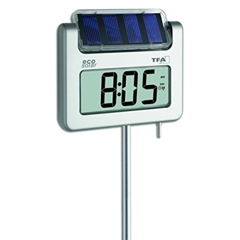 TFA Dostmann AVENUE PLUS Digitales Gartenthermometer mit Solarbeleuchtung Silber (L) 175 x (B) 38 x (H) 1145 mm