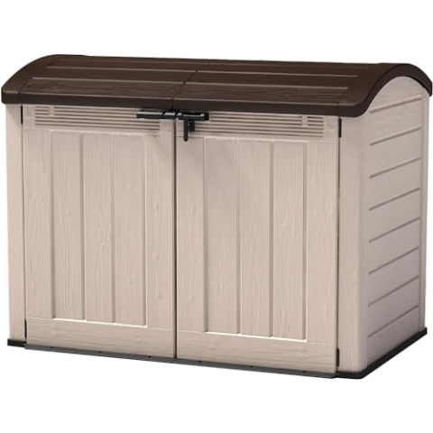 Keter Mülltonnenbox Store it Out Ultra, Holzoptik, Kunststoff, für 2X 360 Liter Mülltonnen, beige/braun