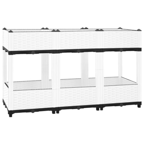 vidaXL Hochbeet, Kräuterbeet Gemüsebeet zum Selber Bauen, Blumenkasten im Rattan-Look, Pflanzkasten für Garten Terrasse Balkon, Polypropylen