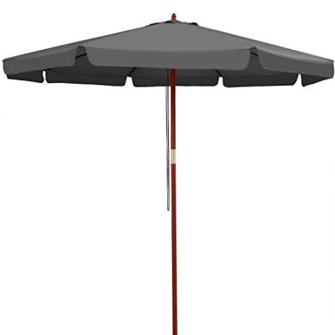 Kingsleeve® Holz Sonnenschirm 330 cm UV Schutz 80+ Schutzhülle Seilzug Groß Rund Stabil Windfest Marktschirm Gartenschirm Terrasse Balkon Anthrazit