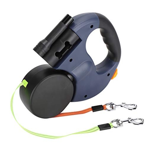 Doppelte Einziehbare Hundeleine, Strapazierfähig, Doppelköpfe, Ausziehbare Hundeleine mit LED Licht für Kleine und Mittelgroße Hunde, Spaziergänge mit 2 Hunden bis zu 50 kg,