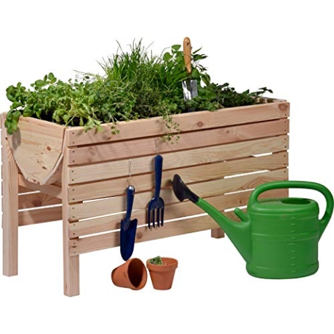 dobar® 58196e großes Hochbeet | Erhöhtes Gemüsebeet | Kräuterbeet aus Holz | Pflanzkasten für Balkon/Garten/Terrasse | Salatbeet für die Anzucht | 100 x 45 x 60 cm | Natur
