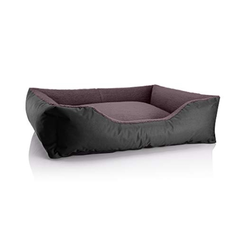 BedDog Hundebett Teddy, Hundesofa aus Cordura und Microfaser-Velours, waschbares Hundebett mit Rand, Hundekissen Vier-eckig, für drinnen, draußen, Größe XL, schwarz-braun