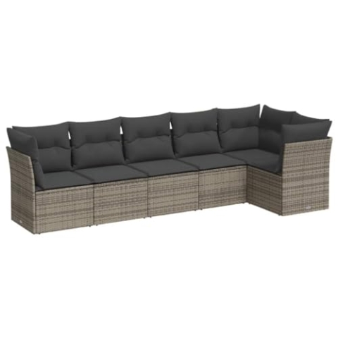 vidaXL Garten Sofagarnitur mit Kissen 6-TLG., Gartenmöbel Gartengarnitur, Sitzgruppe Sitzgarnitur, Lounge Sofa Garnitur Terrasse, Grau Poly Rattan