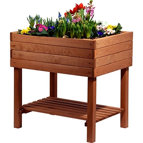 dobar® 58270e breites Hochbeet Kubus Massiv-Holz mit Ablageboden | Salatbeet Bausatz für Gemüse | Erhöhtes Gemüsebeet Garten & Balkon | Anzuchtbeet mit Füßen | 80 x 60 x 80 cm | Braun