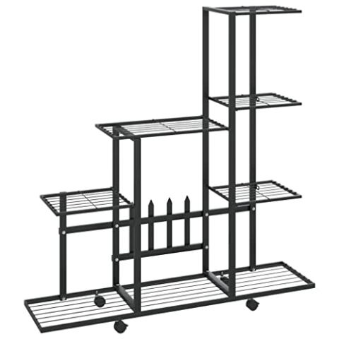 vidaXL Blumenständer auf Rollen Blumentreppe Pflanzenständer Blumenregal Pflanzentreppe Pflanzregal Blumenbank 94,5x25x92,5cm Schwarz Metall