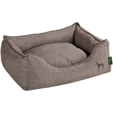 HUNTER Boston Hundesofa, Hundebett, Wendekissen mit Plüschbesatz,pflegeleicht, 80 x 60 cm, braun