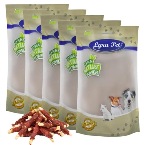 Lyra Pet® 5 kg Kaurollen mit Entenbruststreifen | Kausnack zahnreinigend | Leckerli für Hunde | Proteinreicher Kauartikel | Gut bekömmliches fettarmes Hundefutter | Wiederverschließbar