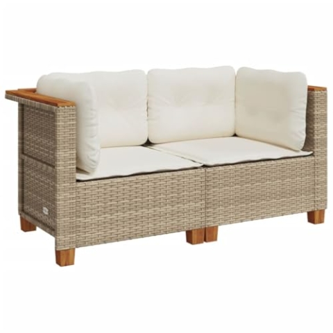 vidaXL Garten Ecksofas 2 STK., Ecksofa mit Kissen, Modular Mittelsofa für Garten, Gartensofa Gartensessel Gartenmöbel, Beige Poly Rattan