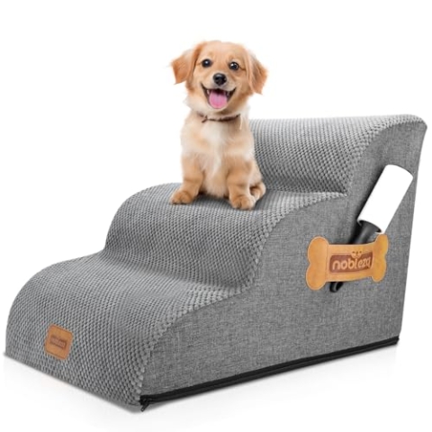 Nobleza Hundetreppe für Kleine Hunde, 3 Stufen Hundetreppe Schwamm Hunderampe Haustiertreppe für Hunde mit Fusselrolle