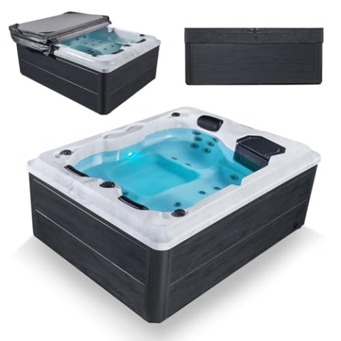 Artsauna Outdoor Whirlpool Oasis - Spa mit Massagedüsen, LED-Beleuchtung, 2 Filter, Abdeckung, Pumpe - Whirlpool Winterfest & beheizbar
