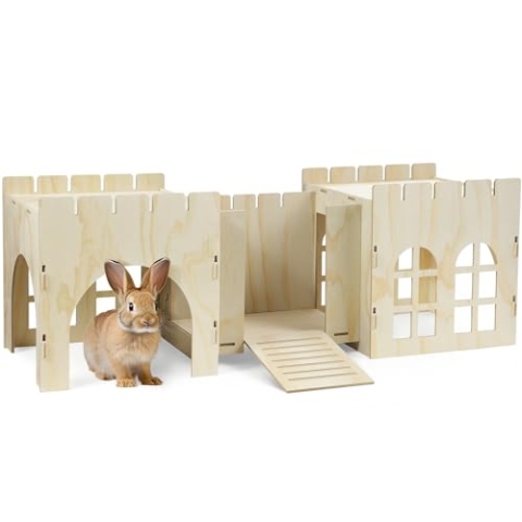Navaris Kaninchenschloss - Hasenhaus aus Holz - Kaninchen Zubehör zum Verstecken, Schlafen und Spielen - Für Hasen