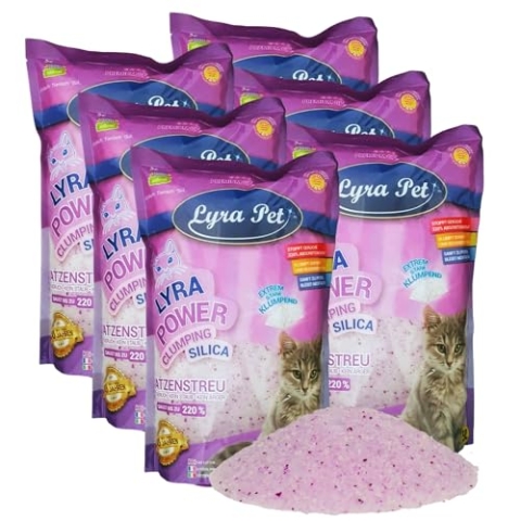 Lyra Pet® | 6 x 5 L = 30 L Lyra Power Clumping Silica Silikat Katzenstreu | Stark Klumpend | Saubere Wohnung | Neutralisiert den Geruch | Staubfrei | Sparsam im Gebrauch | Nachfüllen statt Neufüllen