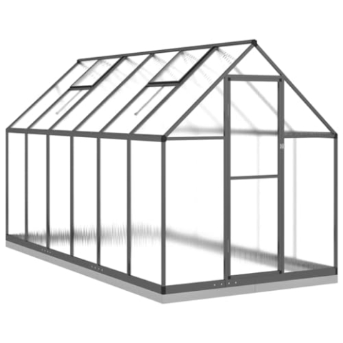 vidaXL Gewächshaus mit Fundamentrahmen, Pflanzenhaus mit Dachrinnensystem Flügeltür, Treibhaus für Pflanzen, Frühbeet, Anthrazit Aluminimum