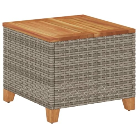 vidaXL Gartentisch, Beistelltisch für Garten Terrasse, Couchtisch mit Holzplatte, Balkontisch Kaffeetisch Gartenmöbel, Grau Poly Rattan Akazienholz